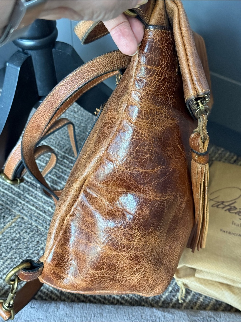 Patricia Nash Luzille distressed look Leather, Fold-Top Backpack purse. - Picture 3 of 16